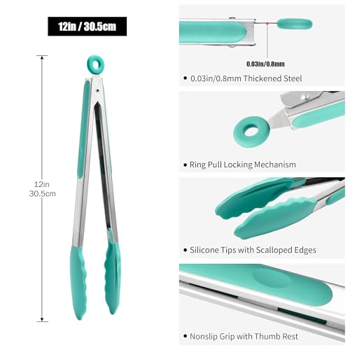 Kitchen Tongs with Silicone Tips for Cooking Serving