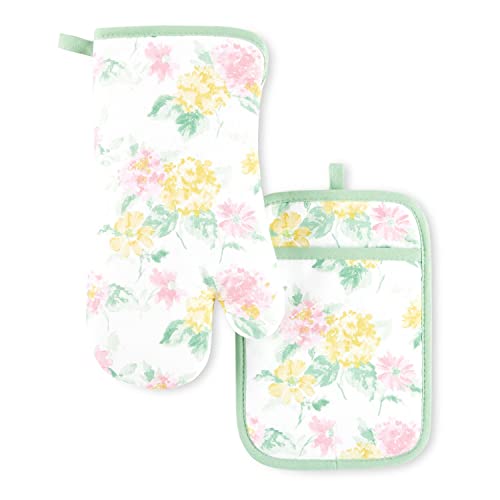 Amber Floral Oven Mitt & Pot Holder Set 2