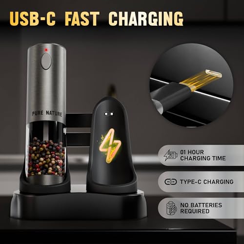 Electric Salt and Pepper Grinder Set with Rechargeable Base