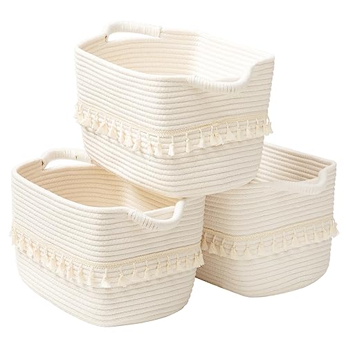 White Cotton Rope Baskets for Storage (3 Count)
