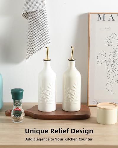 Sweejar Ceramic Olive Oil Dispenser Bottle 20 Oz Relief Opaque Oil Cruet Protects To Reduce Oxidation Suitable for Storage Vinegar