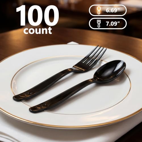 100 Count Black Plastic Silverware Heavy Duty