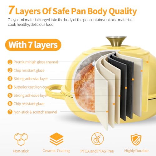 6QT Enameled Cast Iron Yellow Dutch Oven For Sourdough Bread Baking