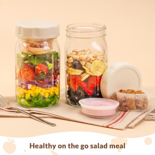 4 Pack Glass Salad Jars with Lids Meal Prep (4 Count)