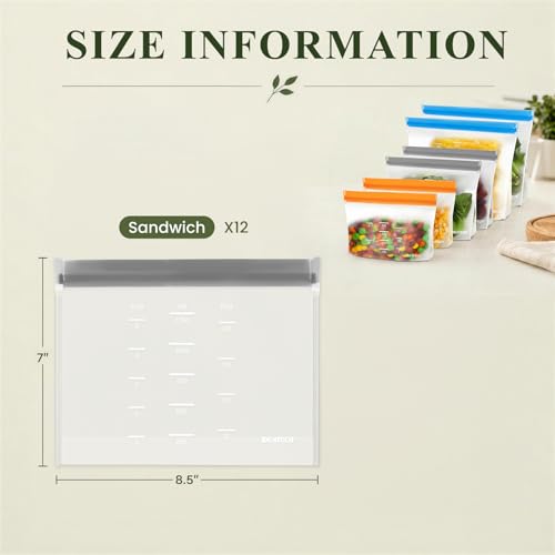 Dishwasher Safe Reusable Storage Bags Stand Up (12 Count)