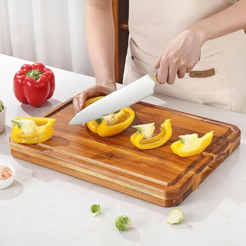 Large wood Cutting Board for Kitchen with Juice Handles