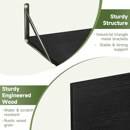16W x 12D Deep Floating Shelves Set of 4 Black (4 Count)