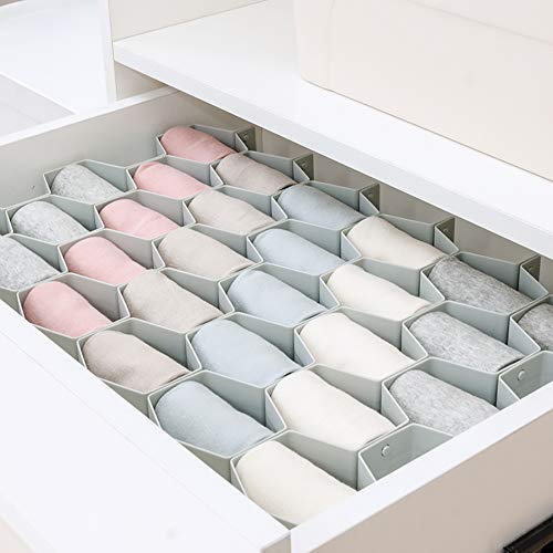 Drawer Divider Organizer Adjustable DIY Grid Honeycomb Drawer Divider for Underwear Belt Scarf Socks Gray (8 Count)