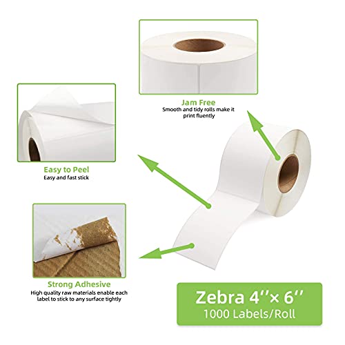 4"x 6" Multipurpose Direct Thermal Labels 3" Core Compatible for Zebra Industrial Printers Adhesive & Perforated (2000 Count)
