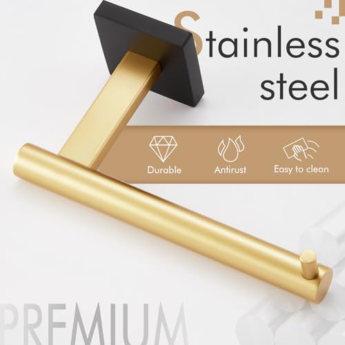 Toilet Paper Holder Black with Gold Toilet Roll Holder Hold Mega Rolls Kitchen Bathroom Tissue Paper Dispenser Stainless Steel