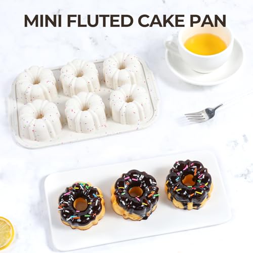 3 Inch Mini Fluted Tube Cake Pans for Baking with Metal Reinforced Frame (2 Count)