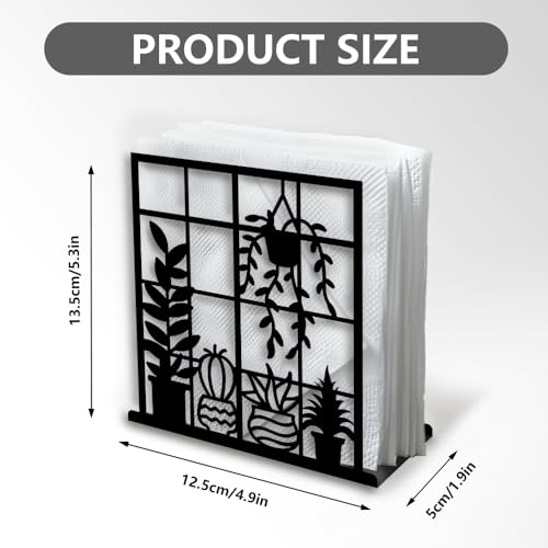 Potted Plant Decorative Black Metal Napkin Holder for Table