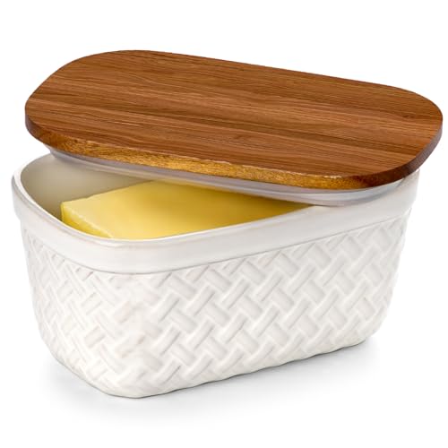 Ceramic Butter Dish with Wood Lid for Countertop