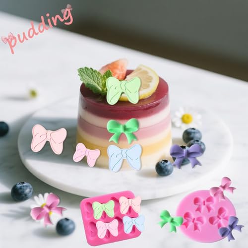 5 Pcs Bow Silicone Mold Fondant Bow Mold Chocolate Candy Cake Pop Molds Bow Molds for Wedding Birthday Party Dessert Cake Supplies Baking DIY (5 Count)