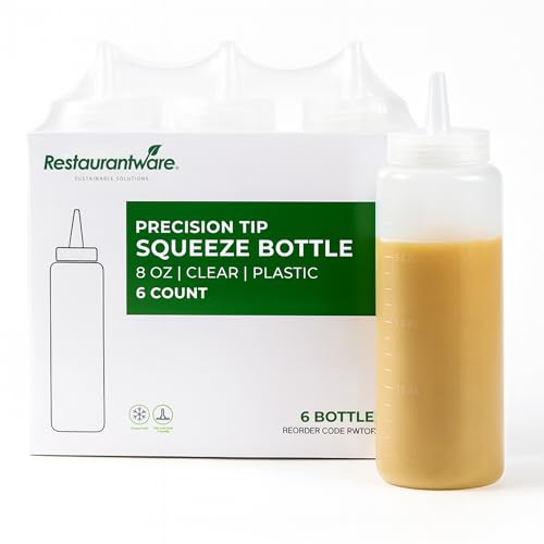8 oz Plastic Squeeze Bottle 6 Wide Mouth Condiment Bottles with Precision Tip Reusable Freezer (6 Count)