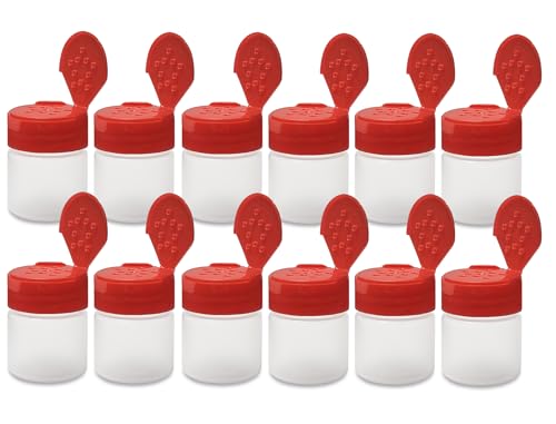 1 oz Plastic Spice Jars with Red Flip & Sift Caps (12 Count)