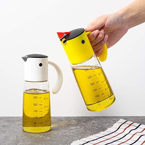 Glass Olive Oil Dispenser Bottle Set 10 oz Yellow White (2 Count)