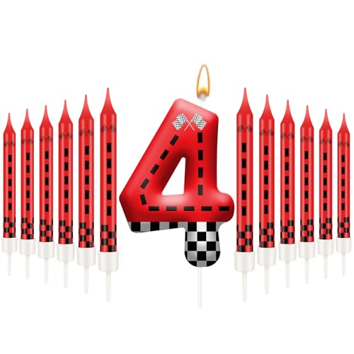 13PCS Racing Car Theme Birthday Candle Set with Checkered Flag Design (13 Count)
