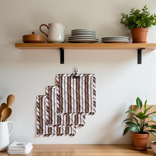 Double Stripe Pot Holders Heat Resistant Cotton Set of 3 Nonslip 8"x8" Inch Hot Pads for Kitchen (3 Count)