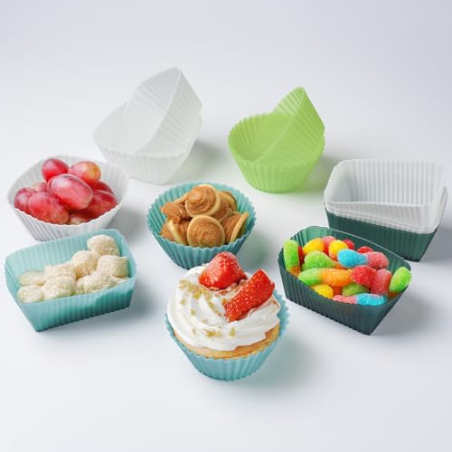 Silicone Baking Cupcake Cups Muffin Liners Nostick Cake Molds Bento Lunch Box Dividers (12 Count)