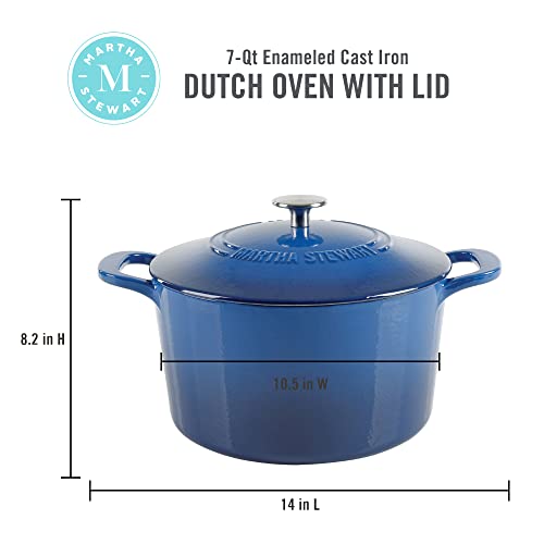 Gatwick 7 Quart Enamel Cast Iron Dutch Oven Pot with Lid