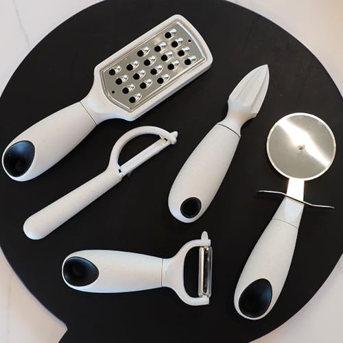 4pc Wheat Straw Kitchen Utensils Peeler Pizza Cutter Scoop and Grater