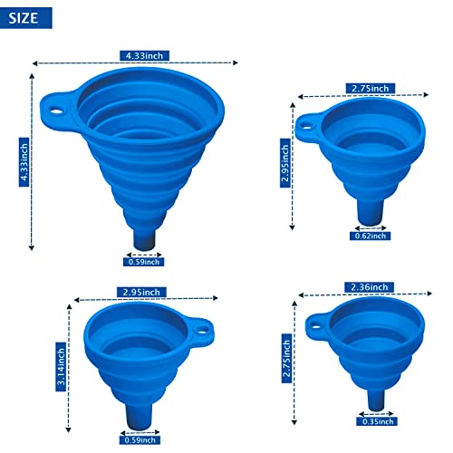 Set of 4 Silicone Collapsible Kitchen Funnel (4 Count)
