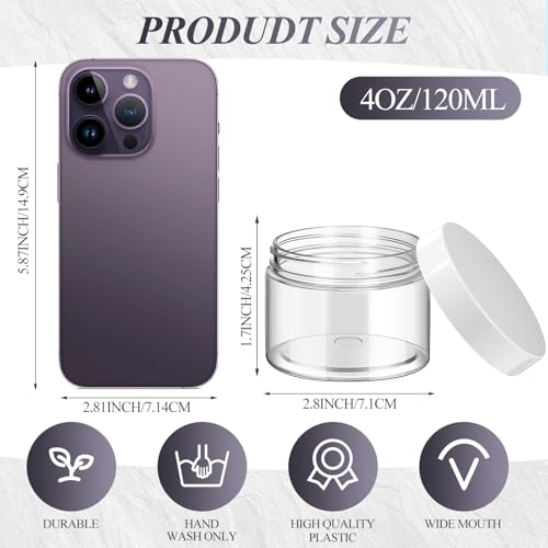 6 Pack 4 oz Plastic Jars Containers with Lids Wide (4 Ounce)