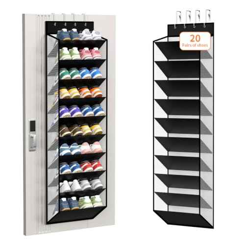 10 Tier Over Door Mesh Shoe Organizer with Large Deep Pockets