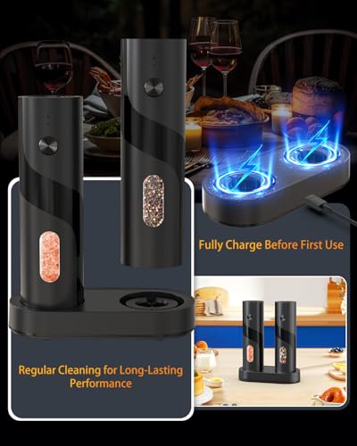 Rechargeable Electric Salt and Pepper Grinder Set Automatic Pepper Mill Grinders with Charging Base