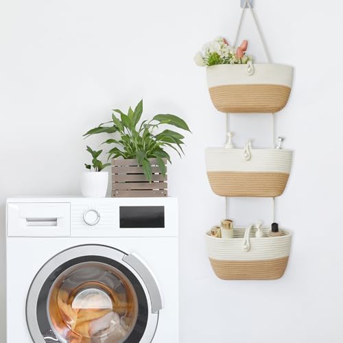 3 Tier Hanging Baskets for Storage with Pearl Button Strap (33.12 Ounce)