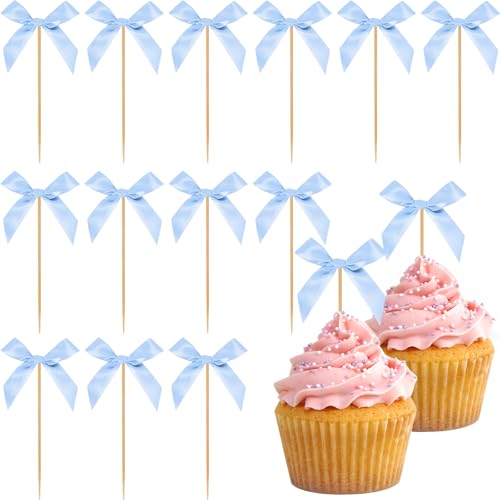 Dusty Blue Bow Cupcake Toppers (40 Count)