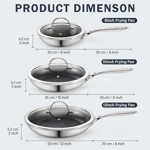 6 Piece Hybrid Nonstick Frying Pans Set with Glass Lids (3 Count)