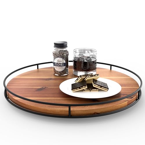 16" Acacia Wood Lazy Susan Turntable with Metal Frame