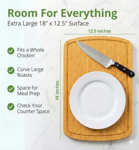 INDESTRUCTIBLE 18 Inch Extra Large Bamboo Cutting Board with Lifetime Replacements
