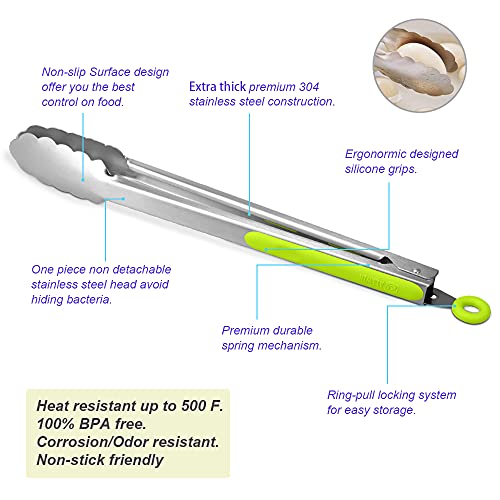 304 Stainless Steel Kitchen Cooking Tongs (2 Count)