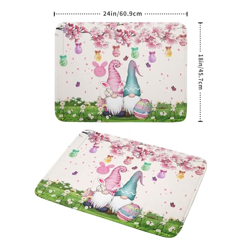 Easter Gnome Dish Drying Mat Floral Eggs Bunny Kitchen Drainer Mat 18x24 inch Absorbent Holiday Fast Dry Pad Protector for Counter Tabletop