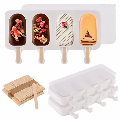 3 Set Popsicles Molds with Lids and 100 Pcs Wooden Popsicles Sticks (3 Count)