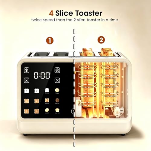 Smart Toaster 4 Slice Wide Slot with Dual Digital TouchScreen & Independent Control for Family