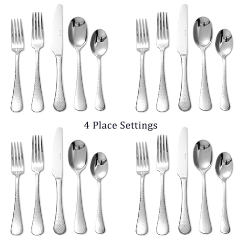 20 Piece Hammered Silverware Set (71.49 Count)