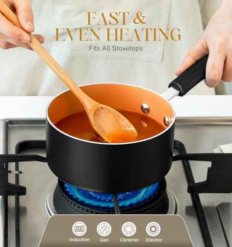 Ceramic Saucepan Set 1.5QT & 2QT & 3QT Nonstick Sauce Pans (3 Count)