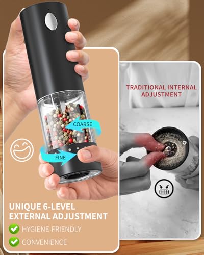 Electric Salt and Pepper Grinder Set Rechargeable Salt and Pepper Mills with 6 (2 Count)