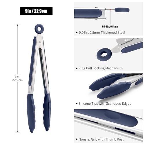 Kitchen Tongs with Silicone Tips for Cooking Serving