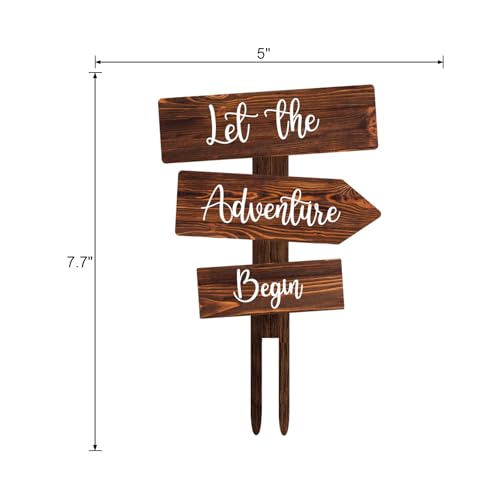 Let the Adventure Begin Cake Topper in Wood Rustic Cake Decoration for Wedding & Baby Shower