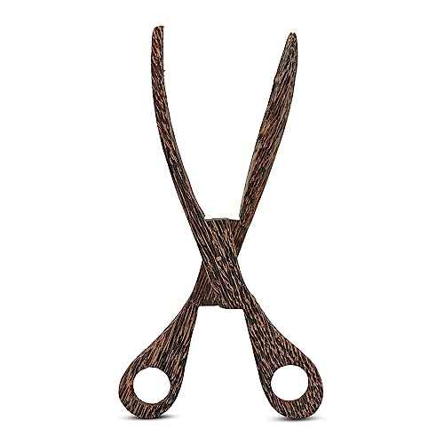 Hand Carved 10 Inch Palm Wood Scissor Tongs