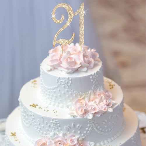 Cake Topper Gold Rhinestone Cake Topper 21st Birthday Decorations