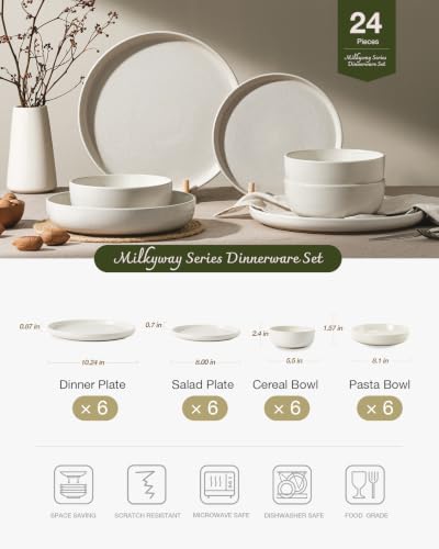 Milkyway 24 Piece Stoneware Dinnerware Set with Pasta Bowls
