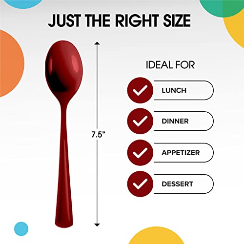 Party Solids Burgundy Plastic Spoons 200 Pcs Burgundy Spoons Disposable Utensils Heavy Duty Plastic Cutlery Set Disposable Cutlery Sets Flatware Sets Silverware Set Party Supplies & Party Tableware (200 Count)