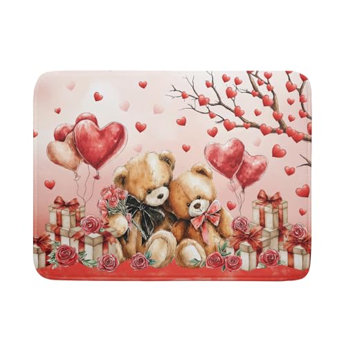 Holiday Microfiber Dish Drying Mat 18 X 24 in Valentines Day Bear Red Decorative Kitchen Countertop Mats