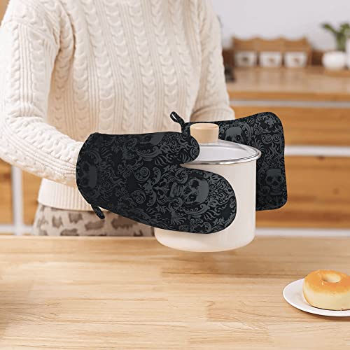 Gothic Skull Oven Mitts and Pot Holders Sets of 4